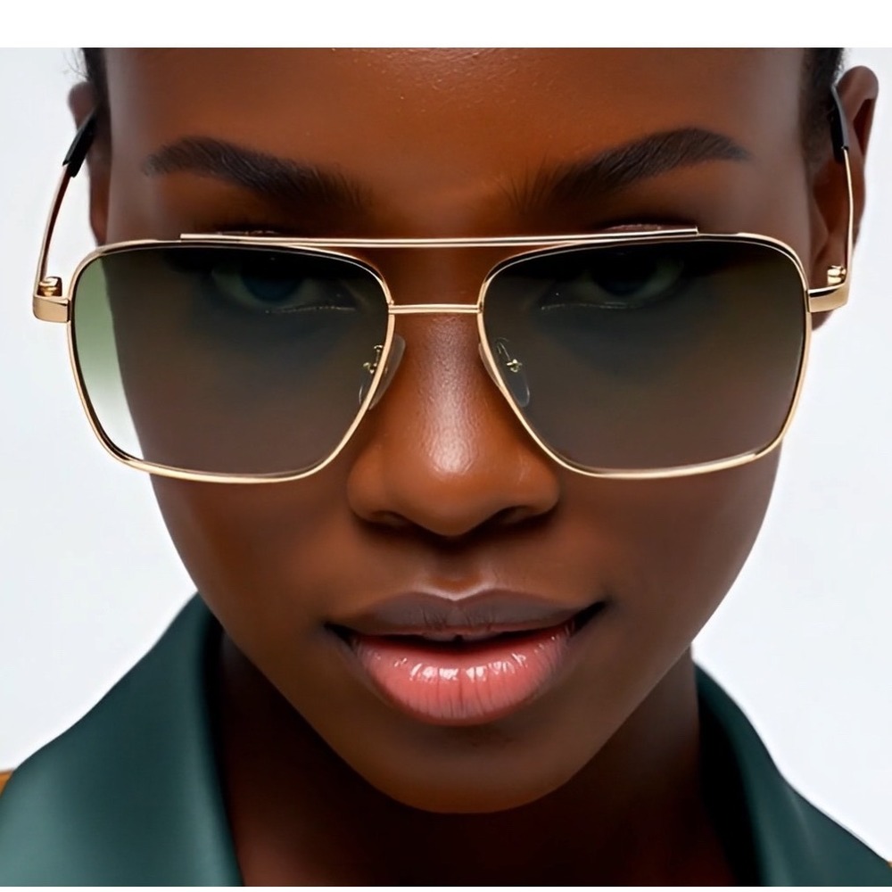 Gold Square Aviator Sunglasses Gradient Lenses Rimless Women's Fashion Lentes
